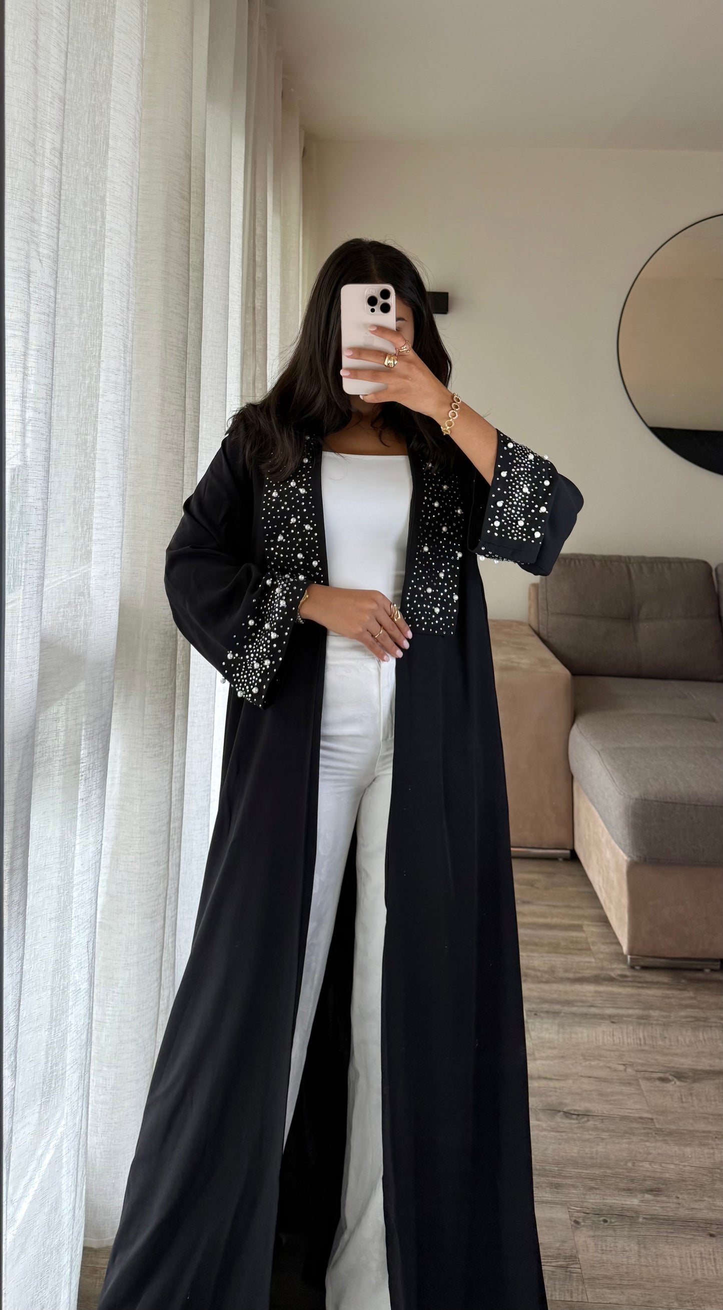 Abaya noir perlée