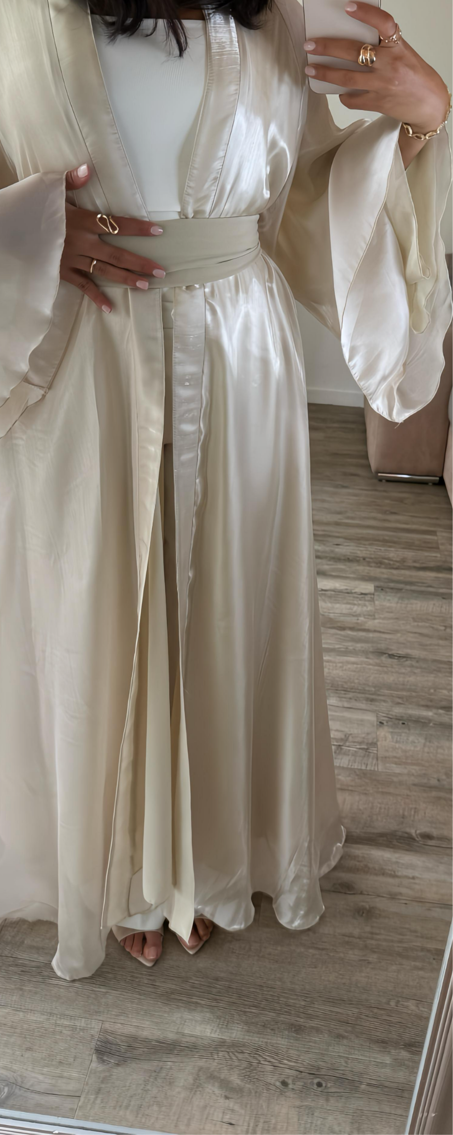 Kimono réversible organza et mousseline [BEIGE]