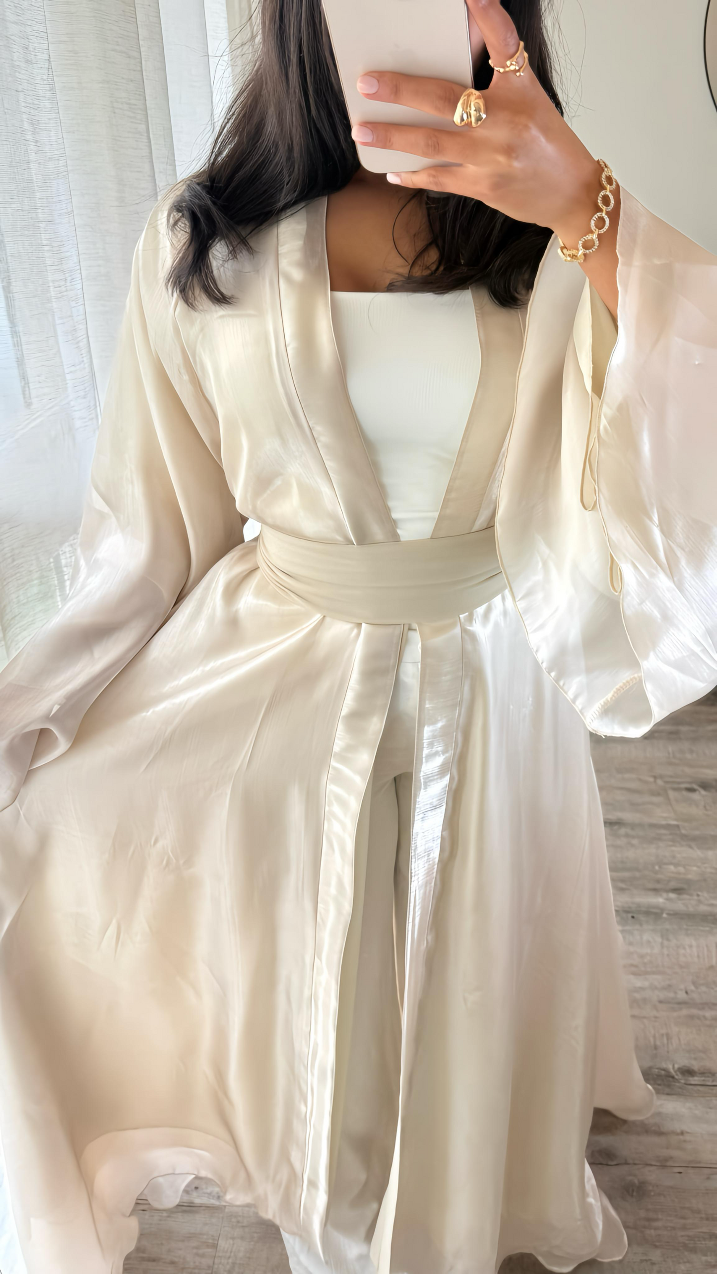 Kimono réversible organza et mousseline [BEIGE]