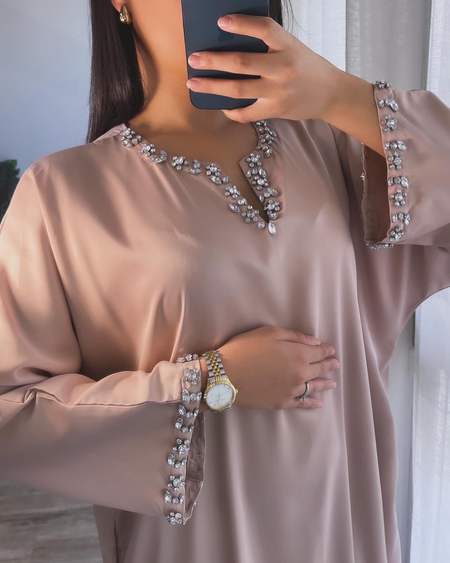 Abaya Inaya à strass [Beige]