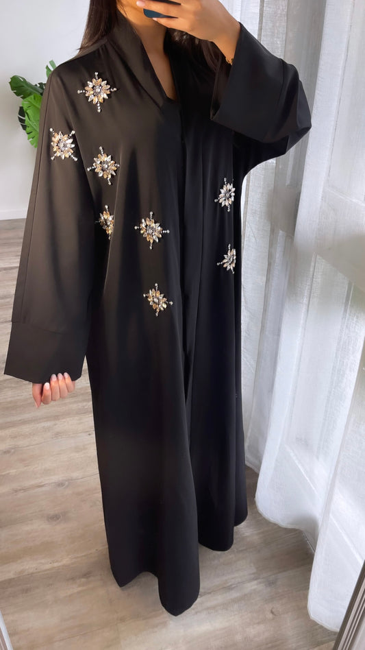Abaya Yara à strass doré et argenté [ Noir]