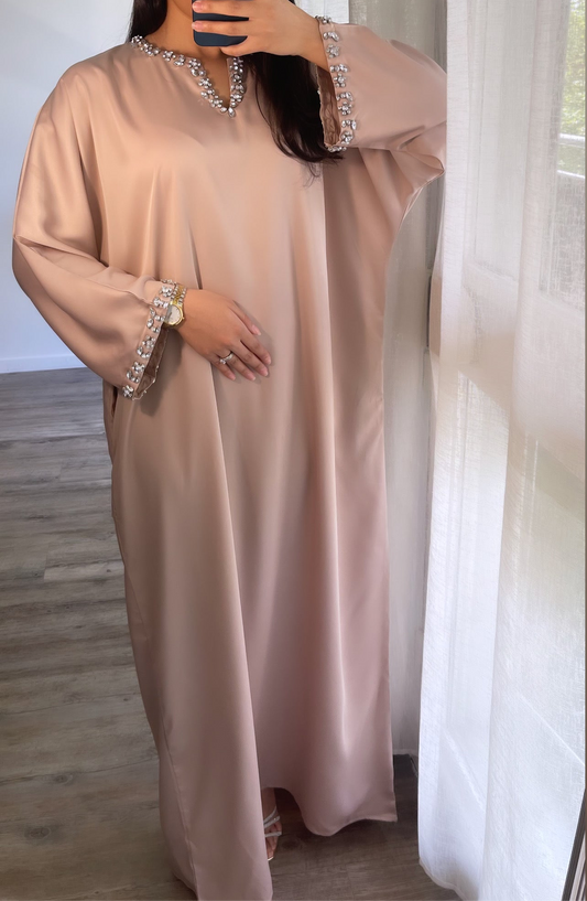 Abaya Inaya à strass [Beige]