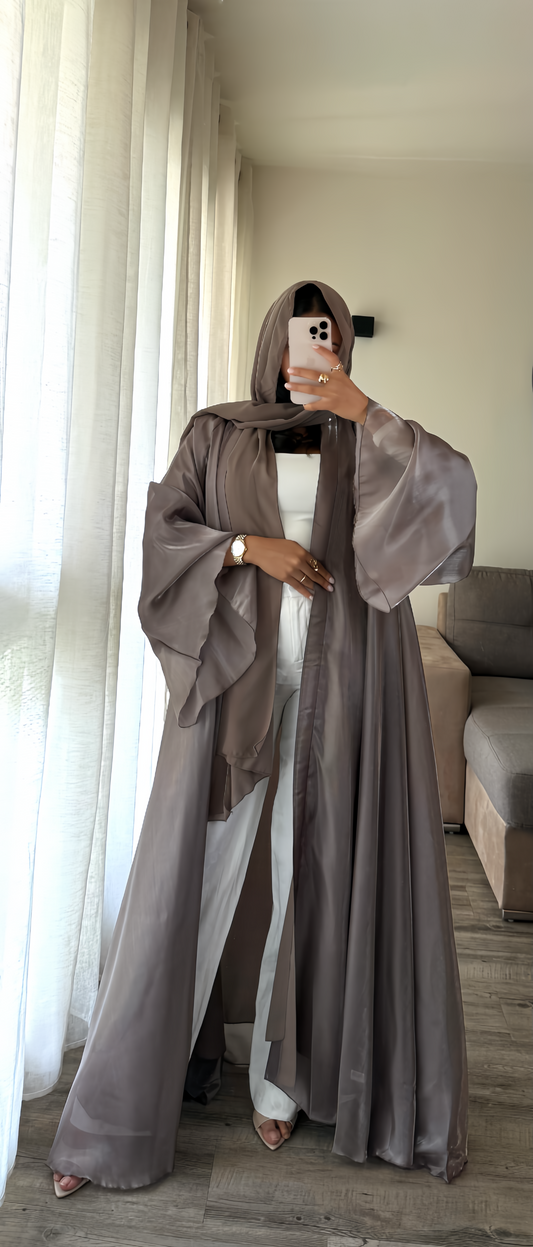 Kimono réversible organza et mousseline [Taupe]