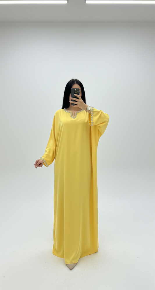 Abaya Inaya à strass [Jaune ]