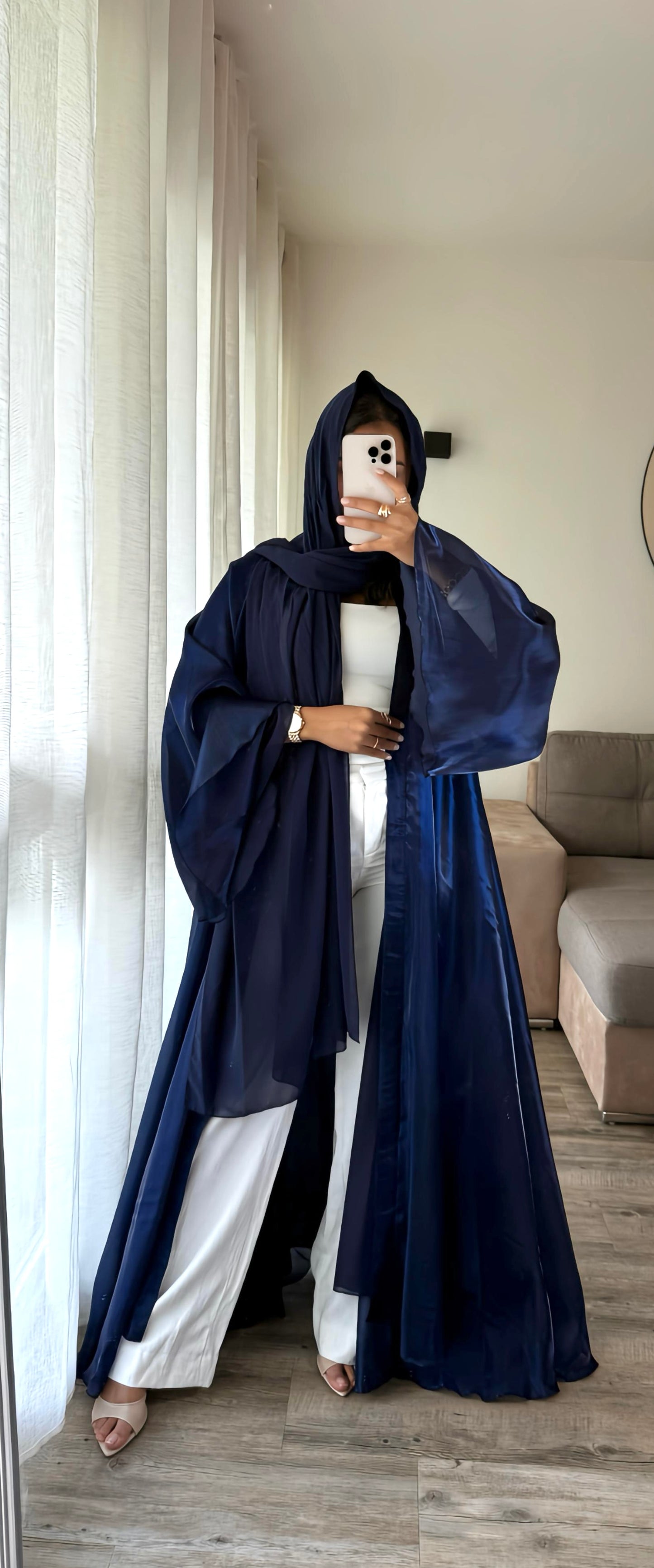 Kimono réversible organza et mousseline [Bleu ]