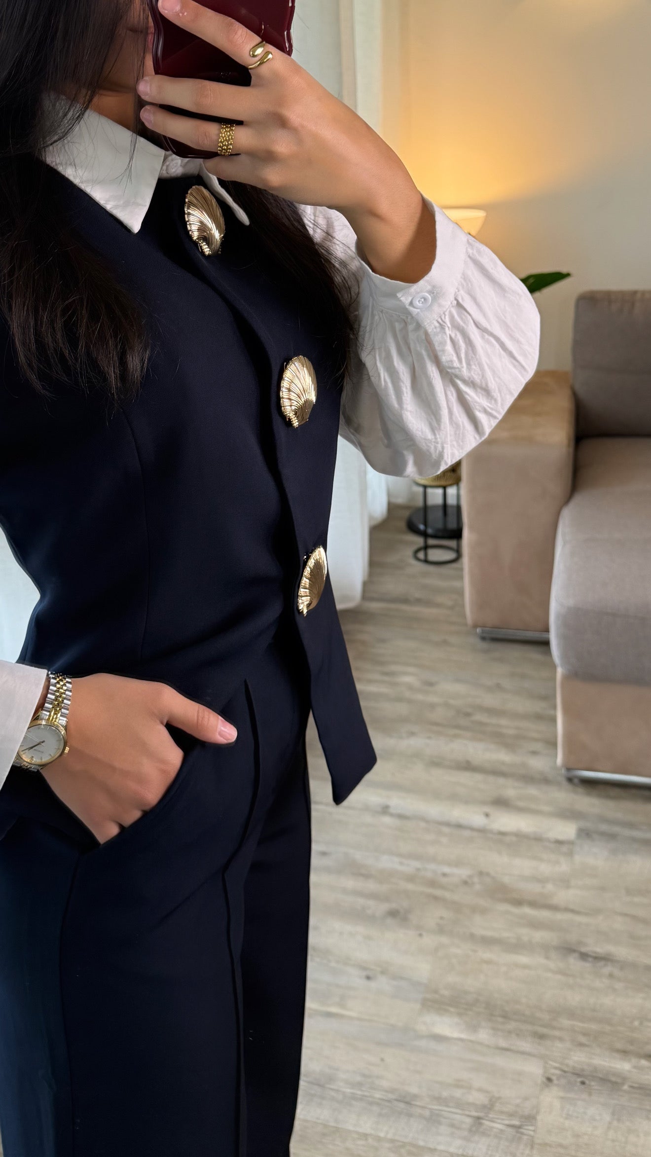 Ensemble 2 pièces blazer sans manches + pantalon [ Bleu marine]