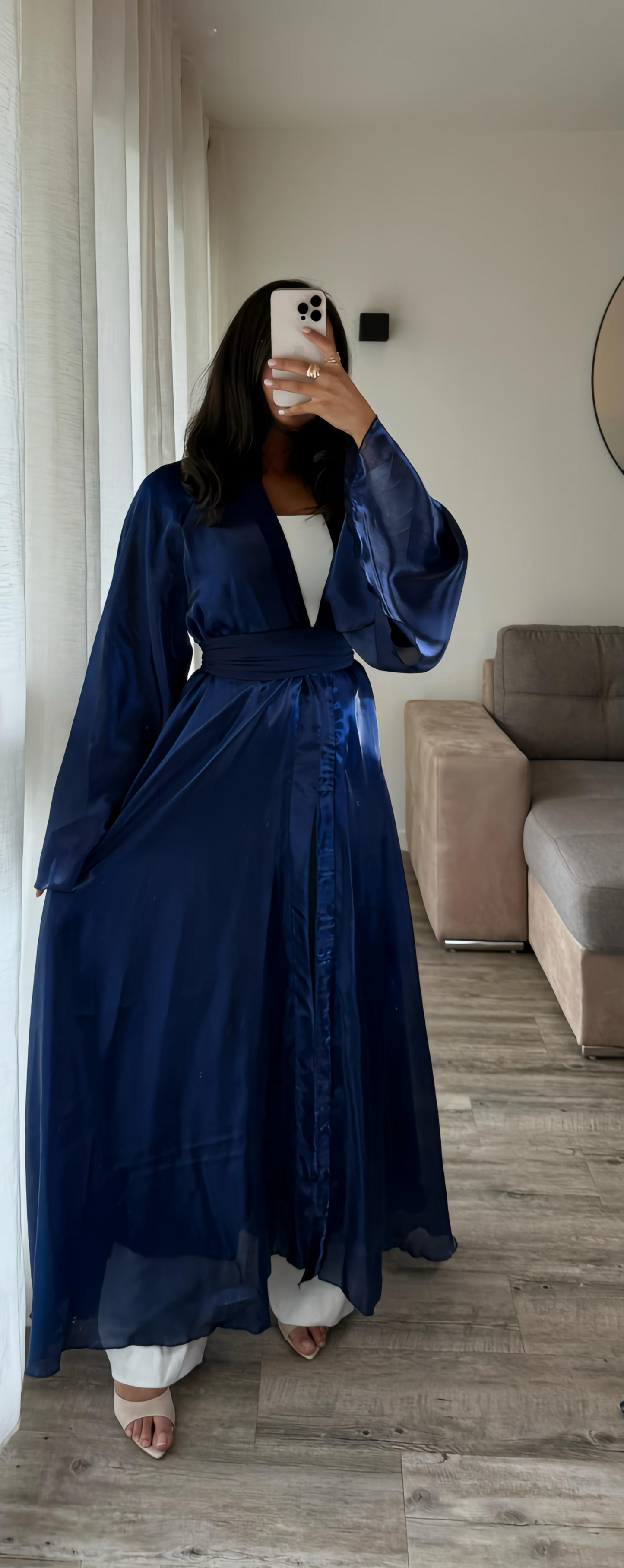 Kimono réversible organza et mousseline [Bleu ]
