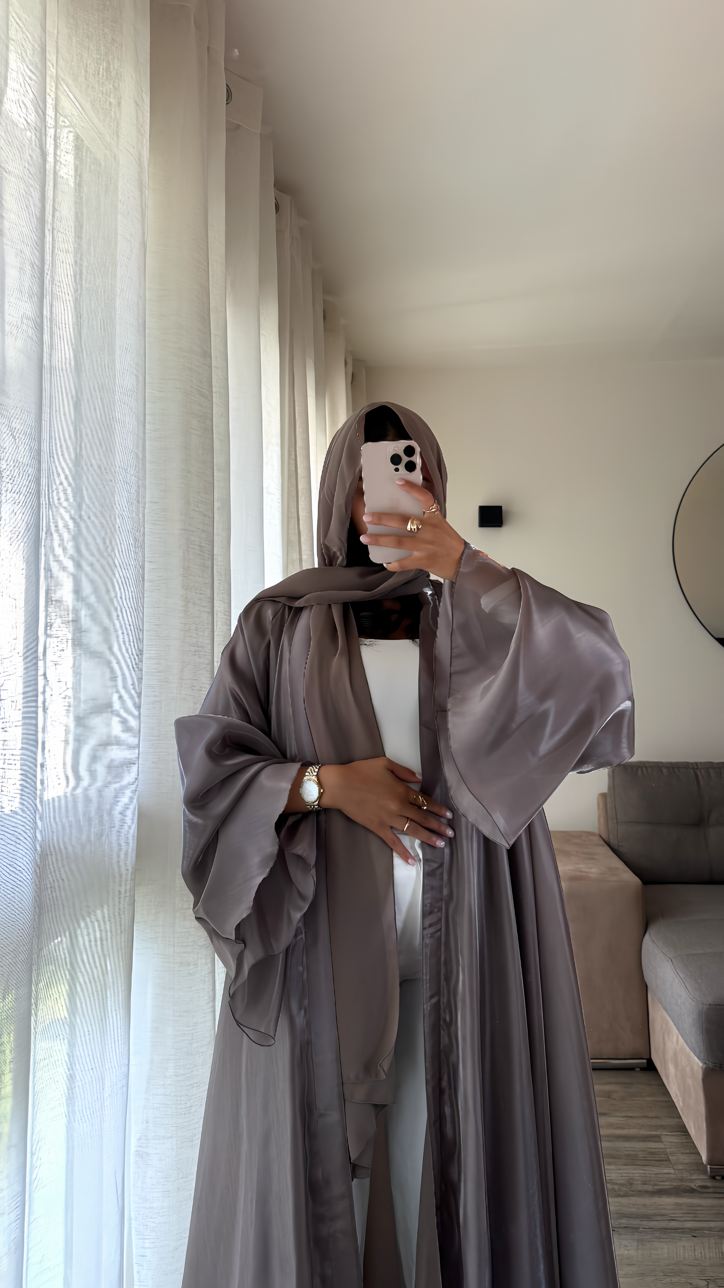 Kimono réversible organza et mousseline [Taupe]