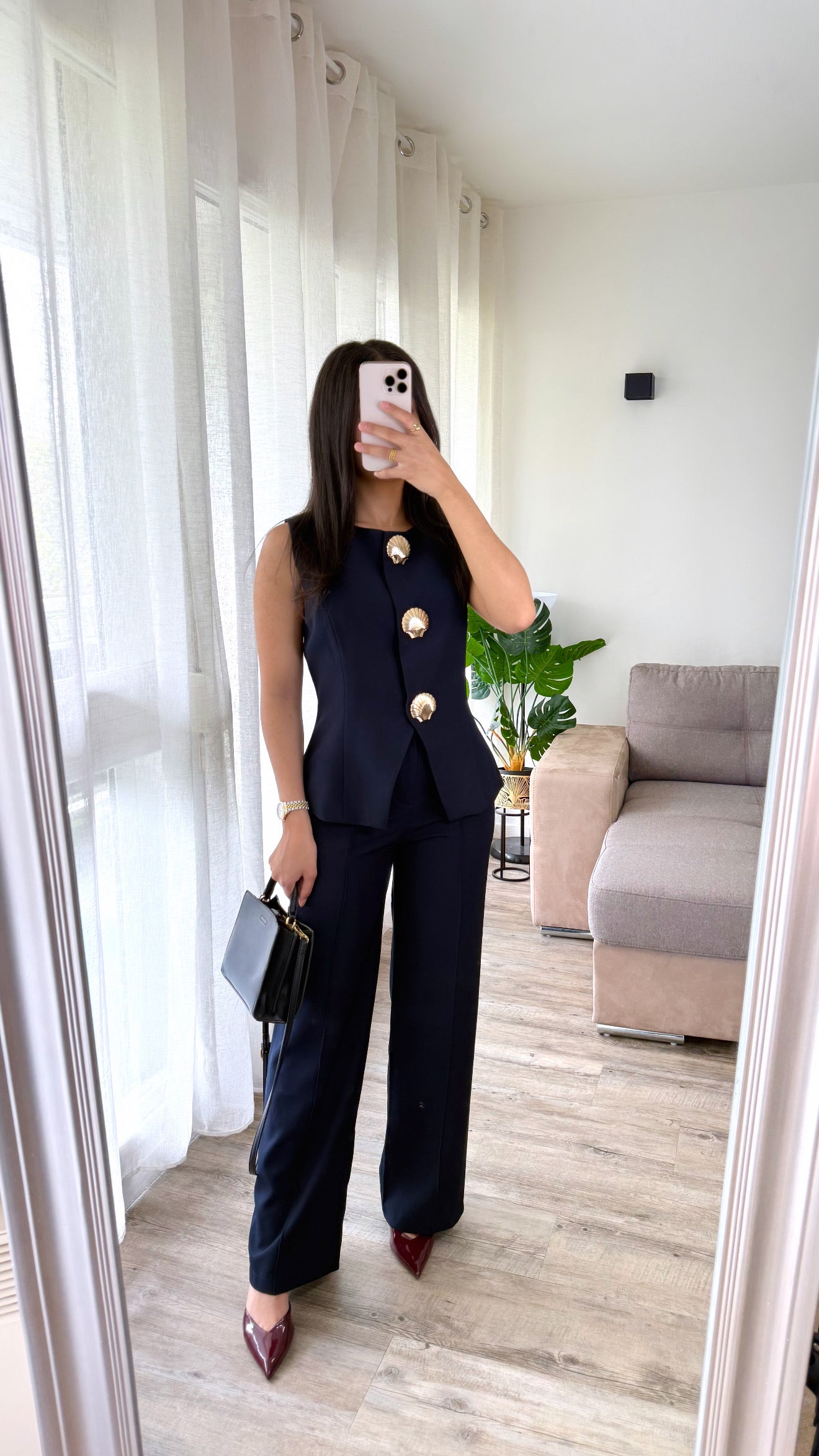 Ensemble 2 pièces blazer sans manches + pantalon [ Bleu marine]