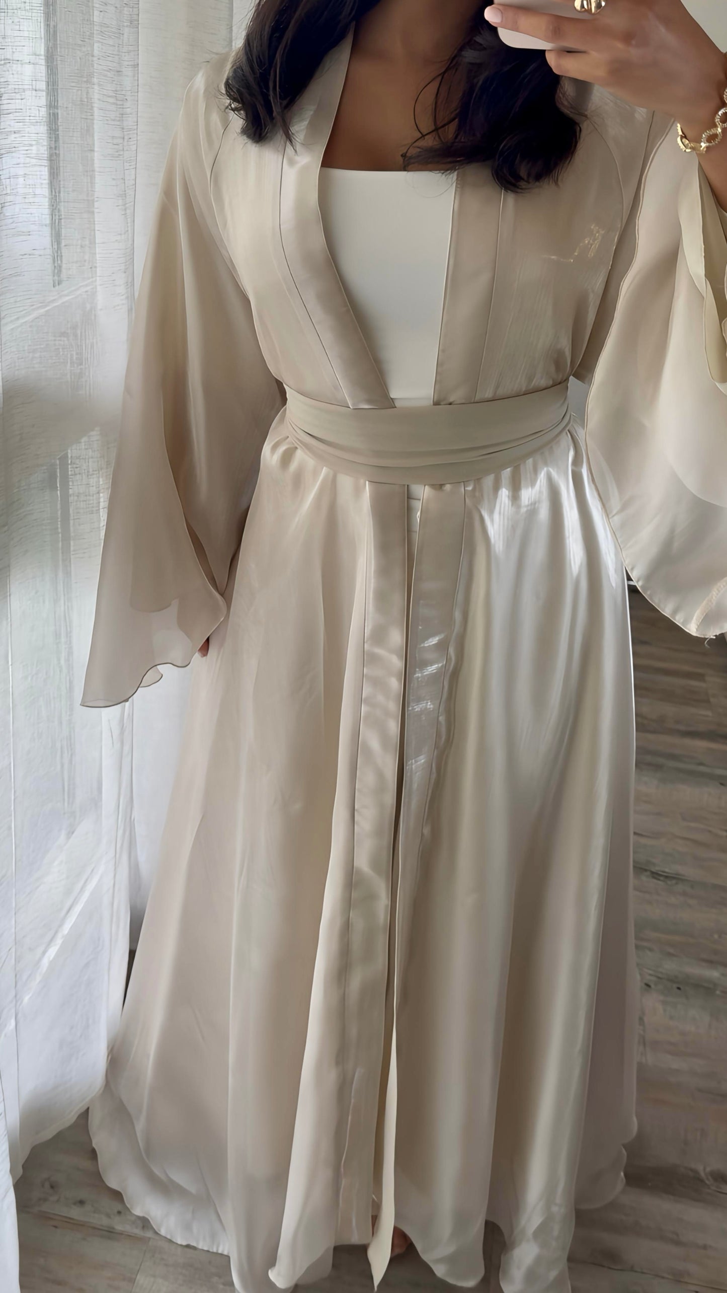 Kimono réversible organza et mousseline [BEIGE]