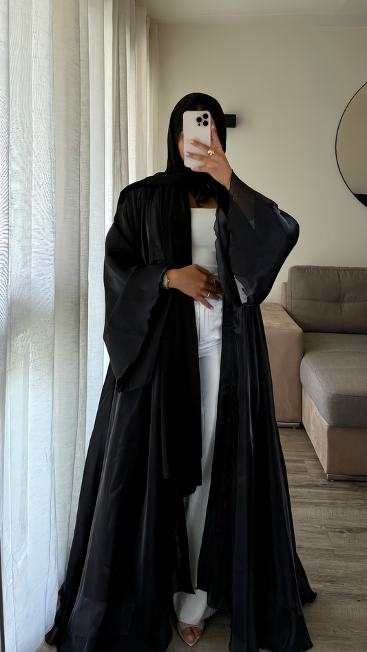 Kimono réversible organza et mousseline [Noir]