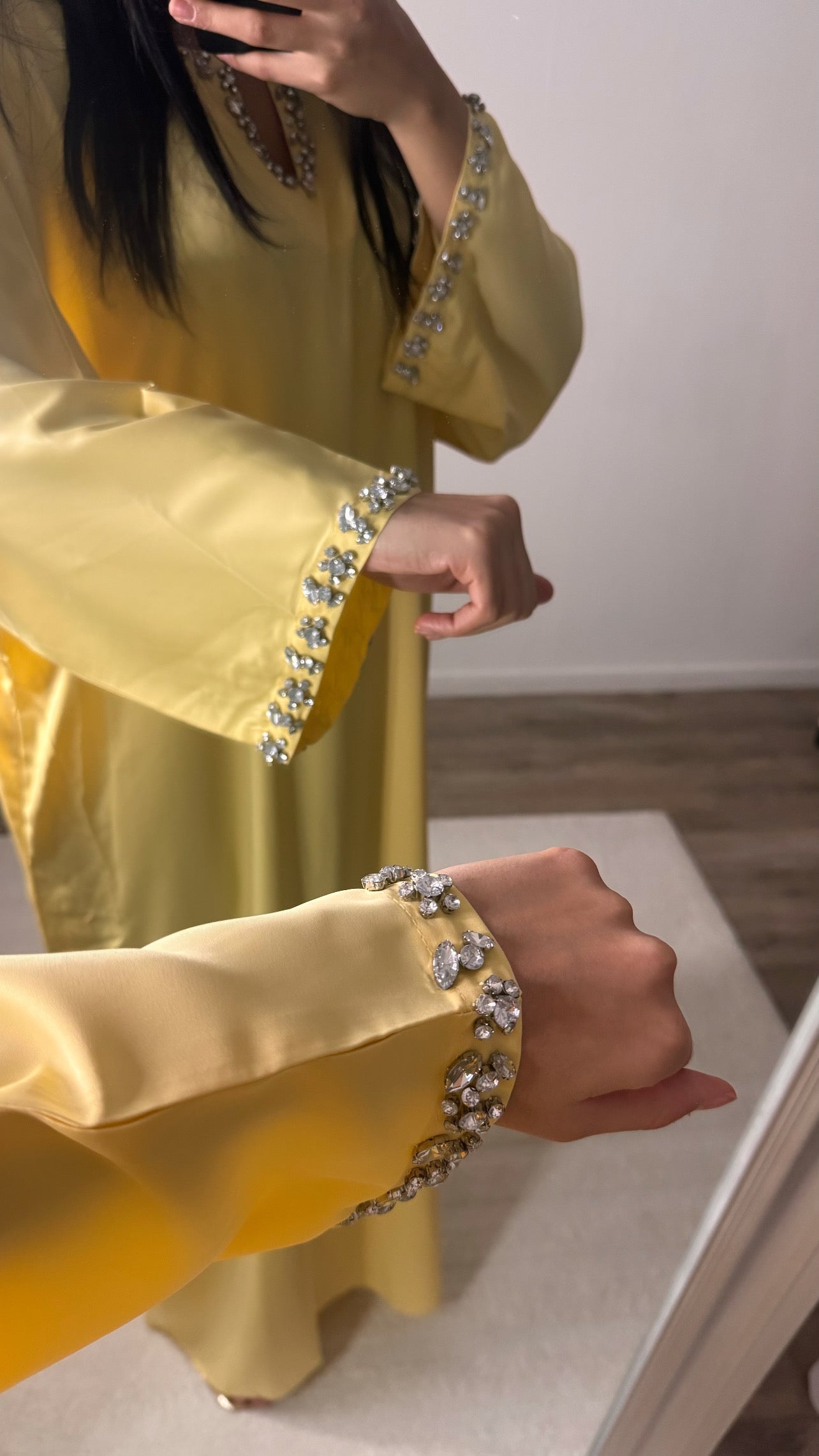 Abaya Inaya à strass [Jaune ]