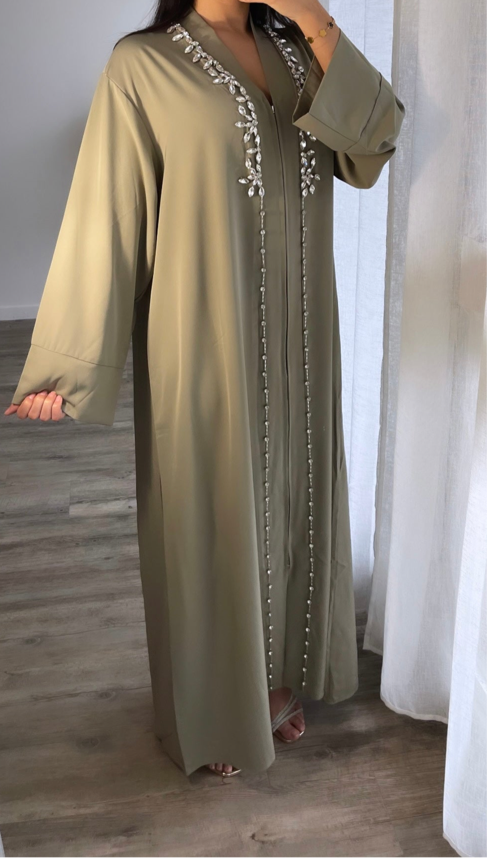 Abaya Qamar à strass [ vert d’eau ]