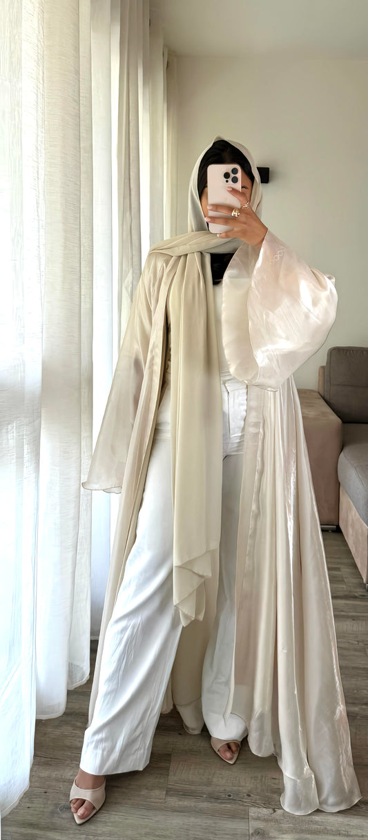 Kimono réversible organza et mousseline [BEIGE]