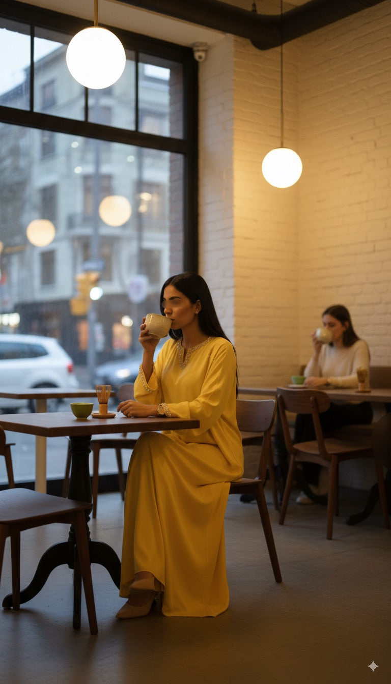 Abaya Inaya à strass [Jaune ]