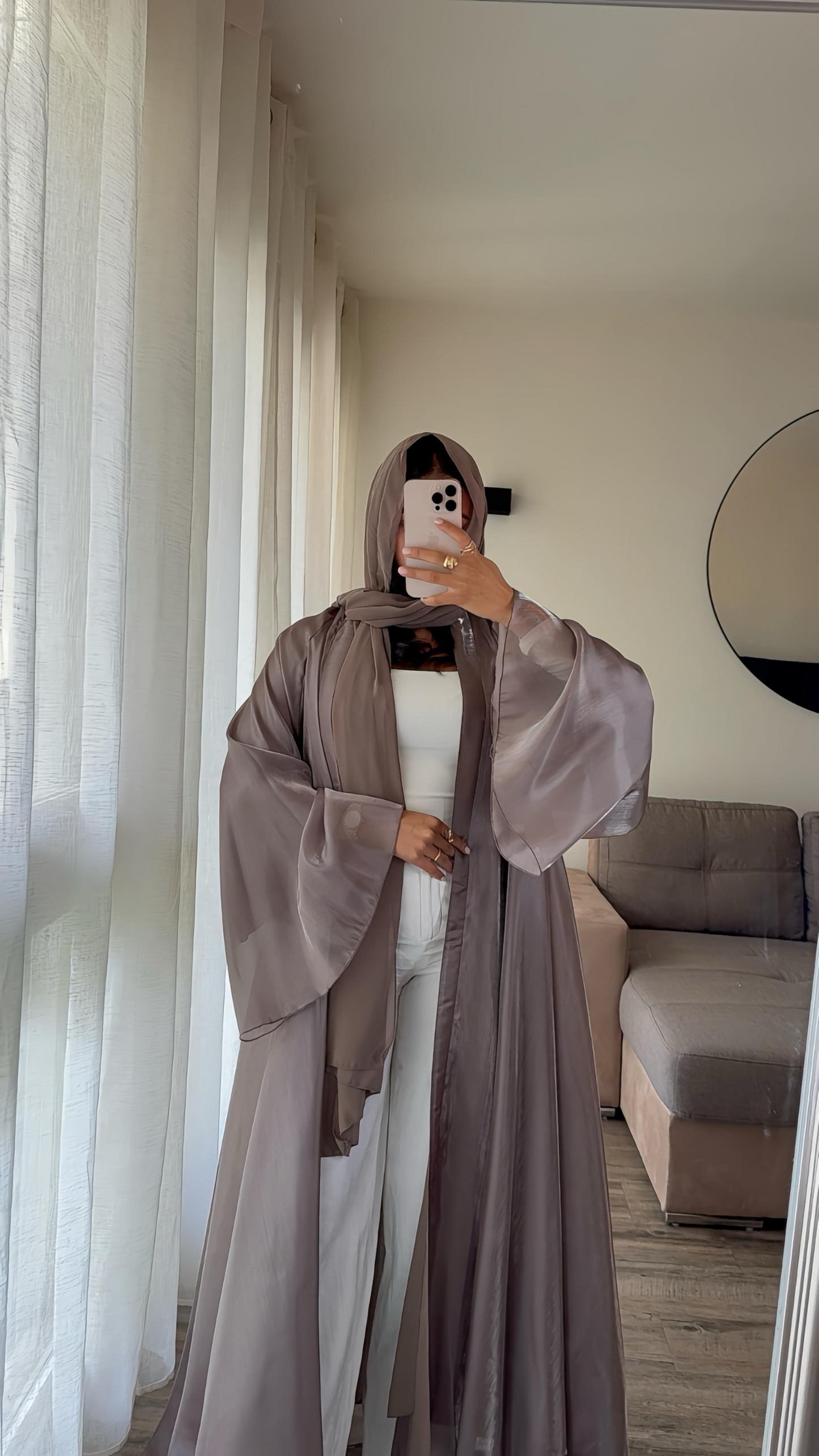 Kimono réversible organza et mousseline [Taupe]