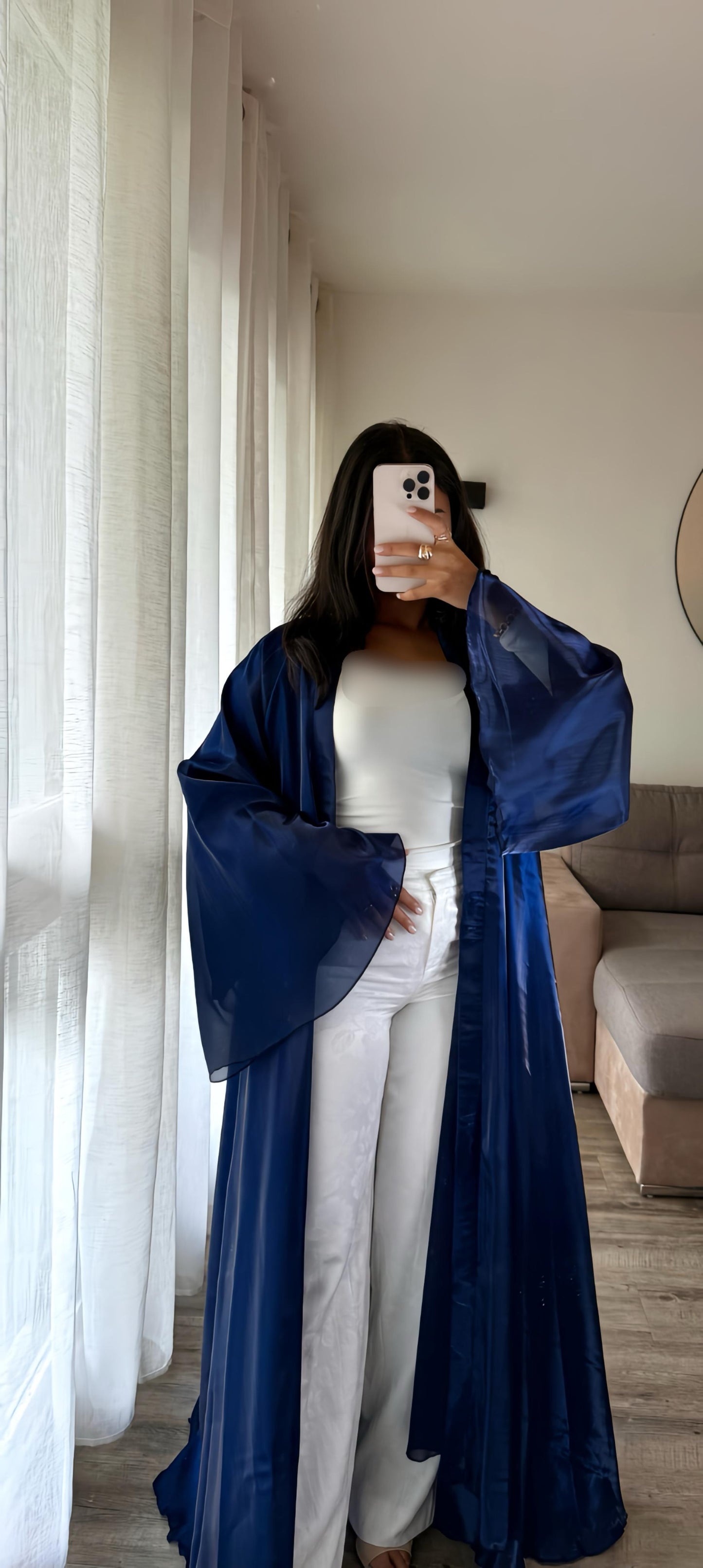 Kimono réversible organza et mousseline [Bleu ]