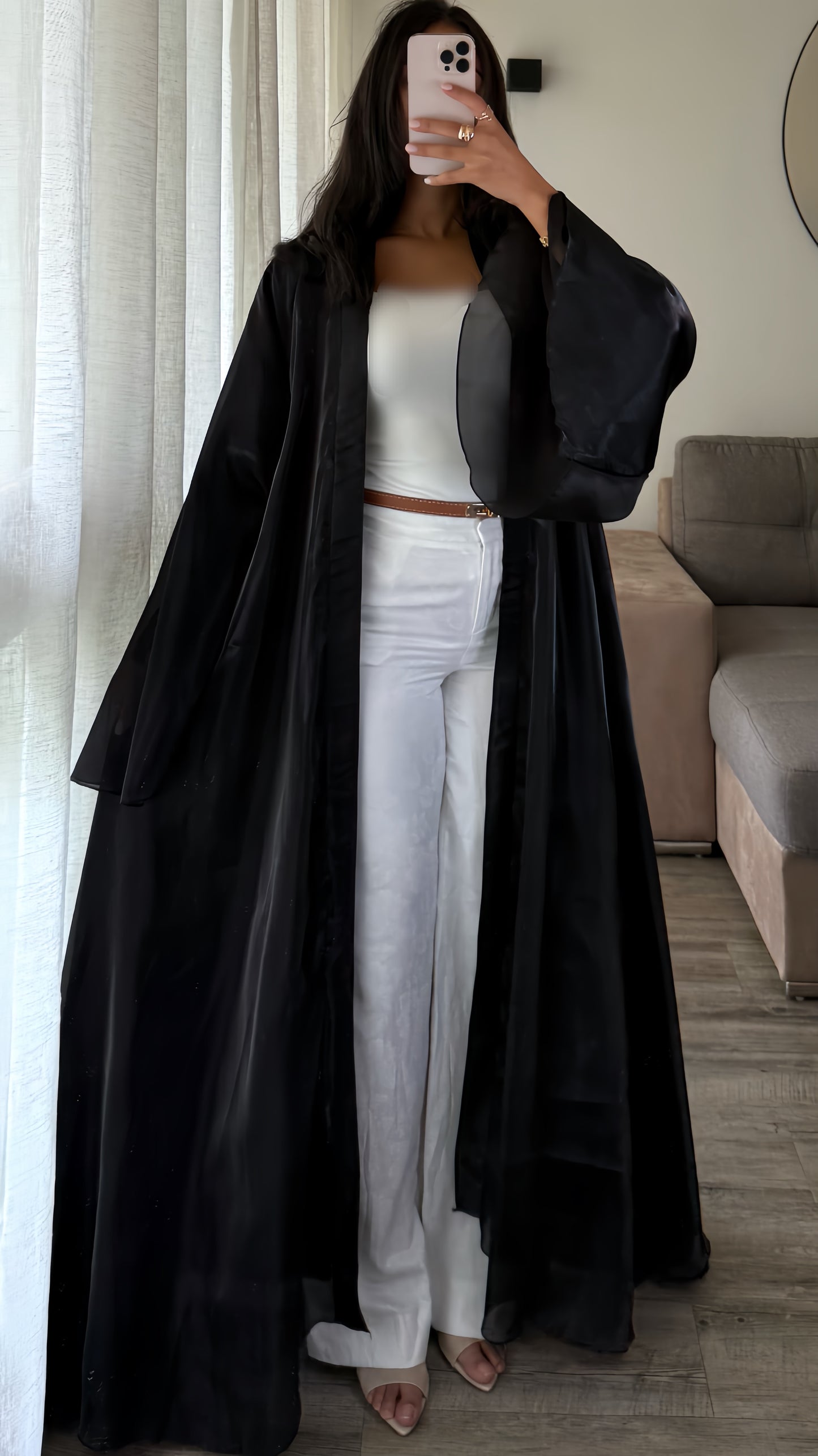 Kimono réversible organza et mousseline [Noir]